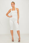 White Polka Dot Halterneck Capri Jumpsuit