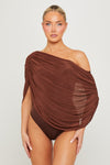 Brown Draped Off Shoulder Bodysuit