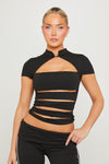 Black Multi Cut Out Detail High Neck Top