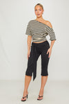 Cream Asymmetric Striped One Shoulder Top