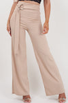 Stone Ring Belted Ribbed Wide Leg Trousers