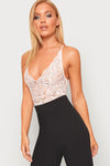 Pink Sheer Lace Cross Back Bodysuit