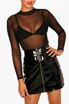 Black High Neck Long Sleeve Mesh Bodysuit
