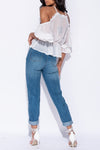 White Crochet Lace Trim Cold Shoulder Top