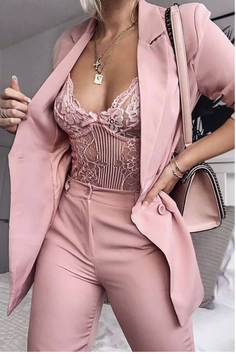 Blush Pink Floral & Stripe Lace Bodysuit