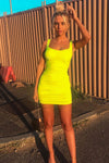 Neon Green Ruched Bustier Bodycon Mini Dress