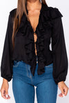 Black Frill Detail Button Front Blouse
