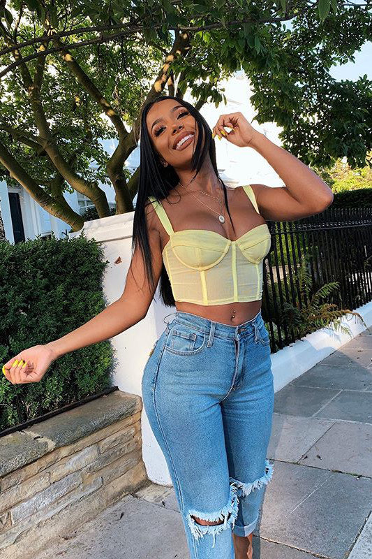 Yellow Mesh Underwired Corset Crop Top