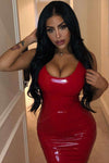 Red Vinyl Scoop Neck Bodycon Mini Dress