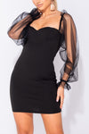 Black Sheer Puff Sleeve Bustier Mini Dress