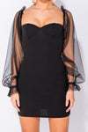 Black Sheer Puff Sleeve Bustier Mini Dress