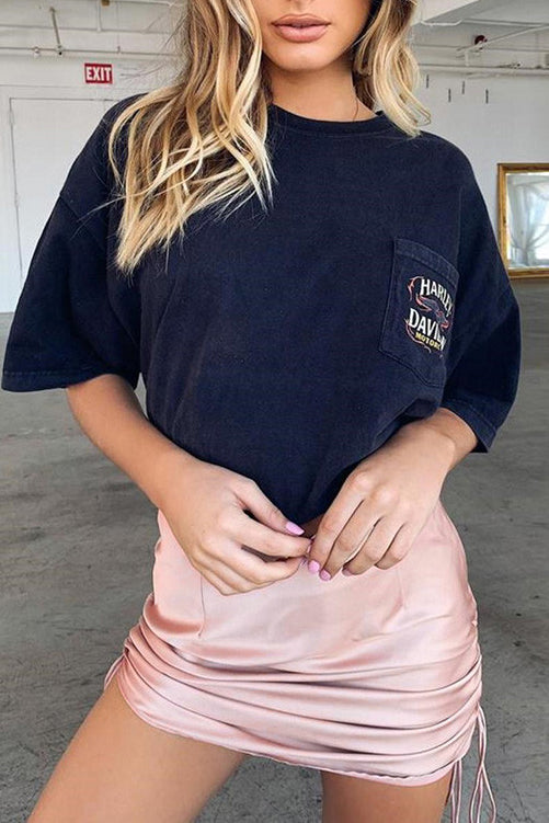 Pink Satin Ruched Side Detail Mini Skirt