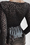 Black Velvet Leopard Print Bustier Mesh Bodysuit