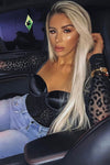 Black Velvet Leopard Print Bustier Mesh Bodysuit