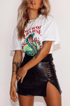 Burgundy Croc Print Faux Leather Mini Skirt