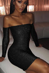 Black Glitter Off Shoulder Bodycon Mini Dress