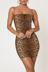 Brown Leopard Print Spaghetti Strap Mini Dress