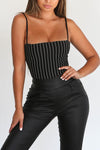 Black Pinstripe Square Neck Bodysuit