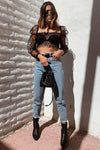 Black Polka Dot Sheer Mesh Ruffle Crop Top