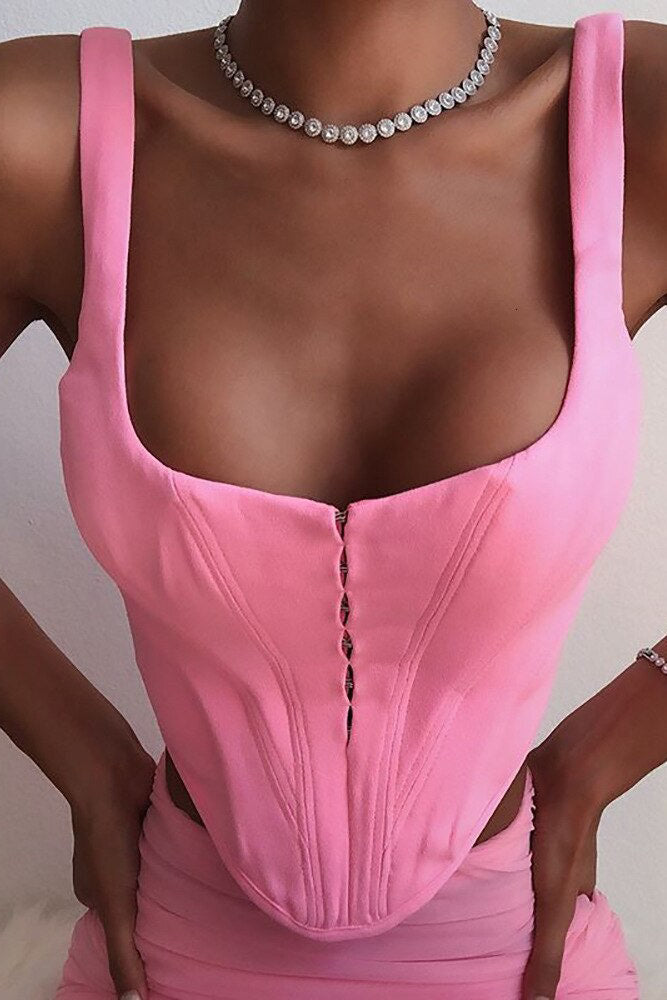 Pink Boned Corset Crop Top
