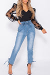 Black Floral Sheer Sleeve Plunge Bodysuit