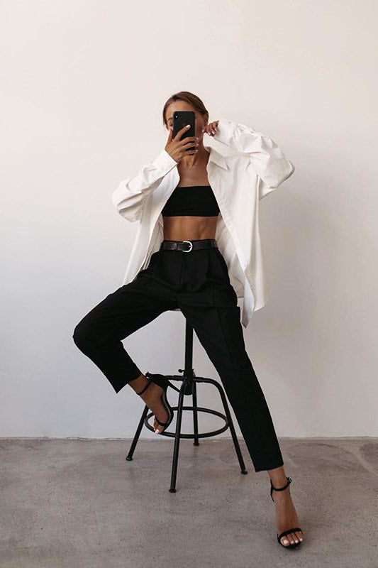 White Puff Sleeve Button Front Shirt