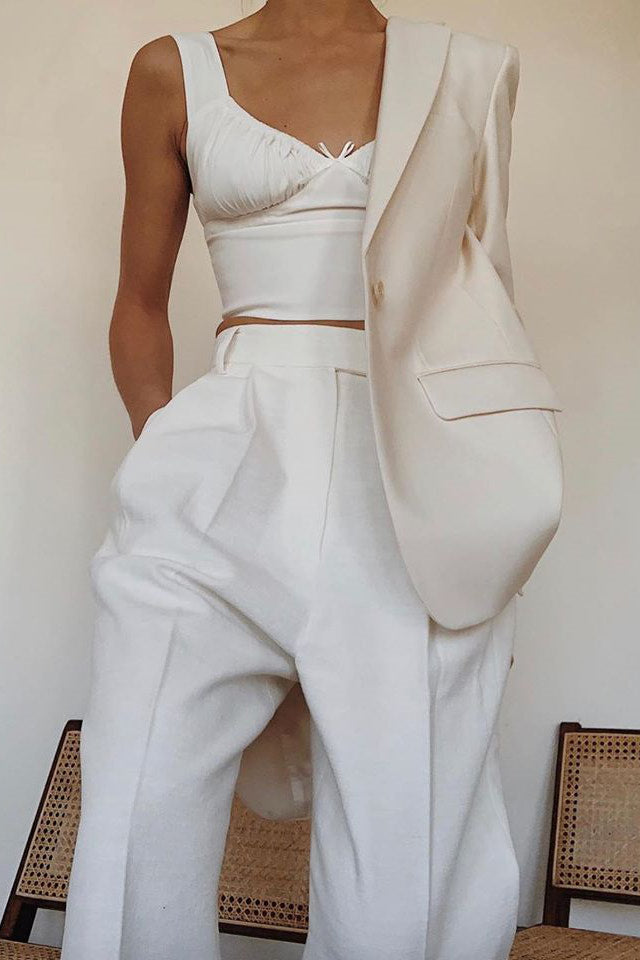 White Ruched Bustier Milkmaid Crop Top