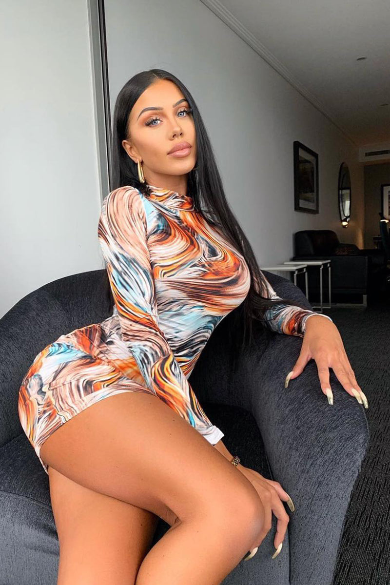Multi Print High Neck Mini Dress