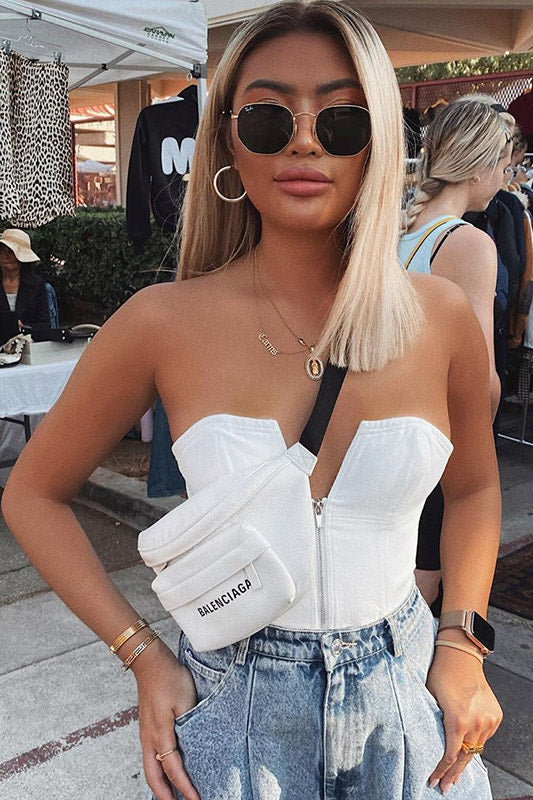 White Zip Front Bustier Corset Crop Top