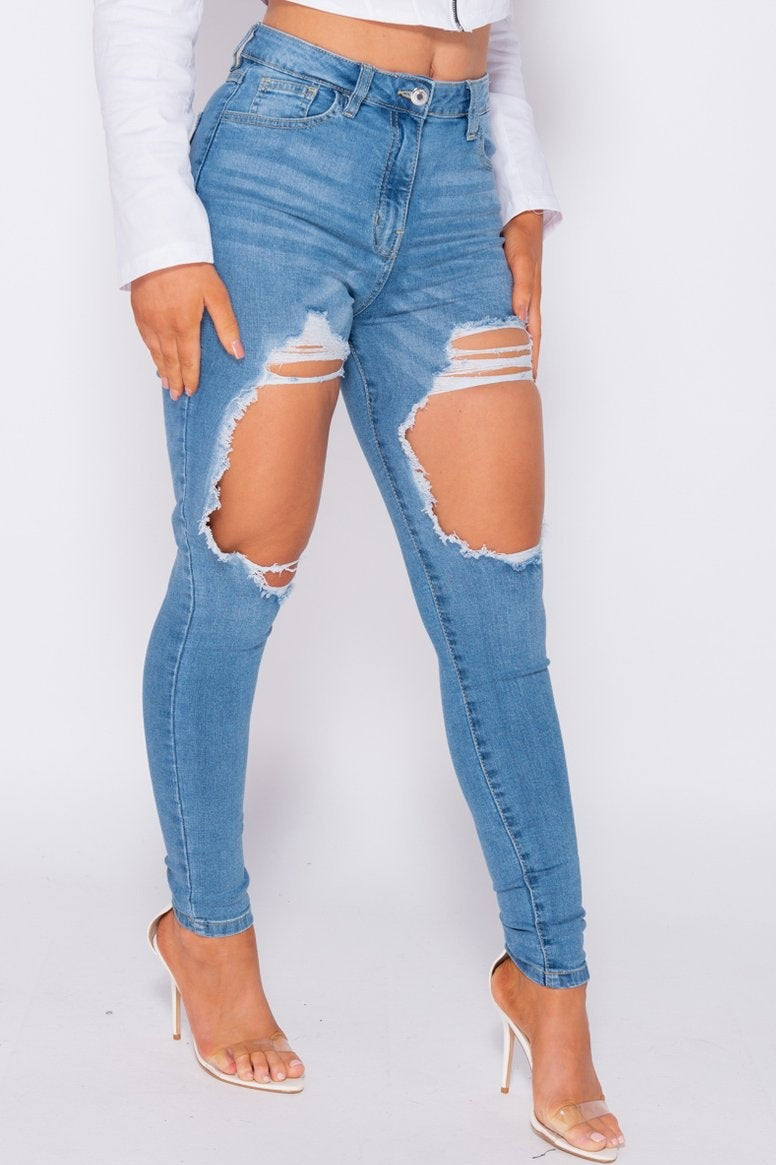 Light Blue Extreme Ripped High Waisted Jeans