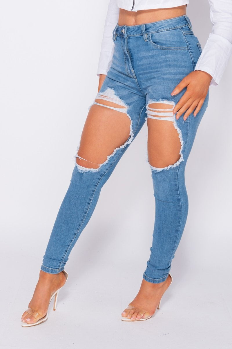 Light Blue Extreme Ripped High Waisted Jeans