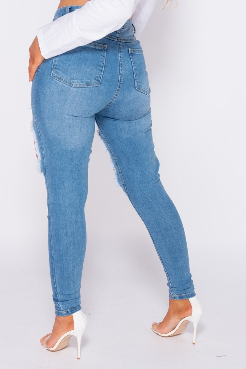 Light Blue Extreme Ripped High Waisted Jeans