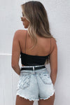 Black Satin Ruched Tie Front Crop Top