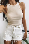 Beige Ribbed Sleeveless Tank Top