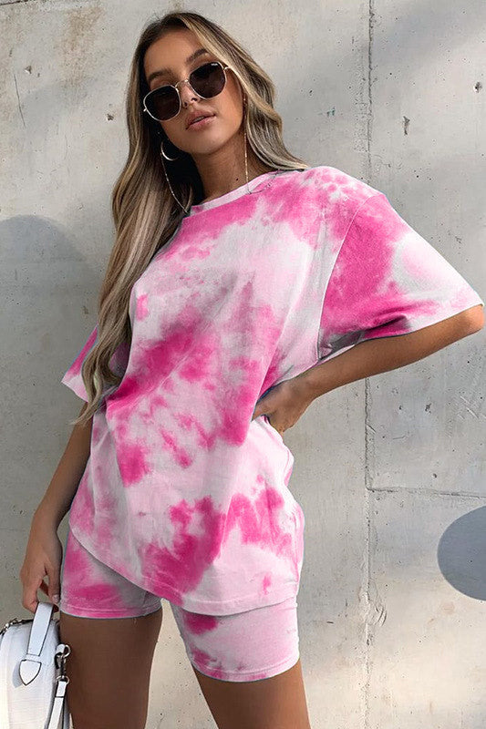 Blue Tie Dye Print T-Shirt & Shorts Co-Ord Set