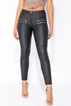 Black High Waisted Coated Zip Skinny Jeans