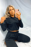 Black Drawstring Cropped Hoodie & Joggers Set