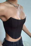 Black Satin Boned Corset Crop Top