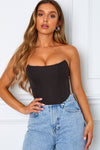 Black Satin Boned Corset Crop Top