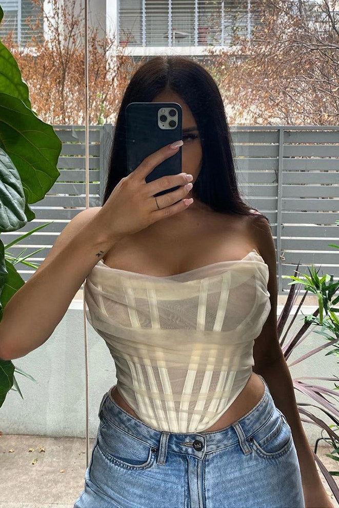 White Chiffon Boned Corset Crop Top