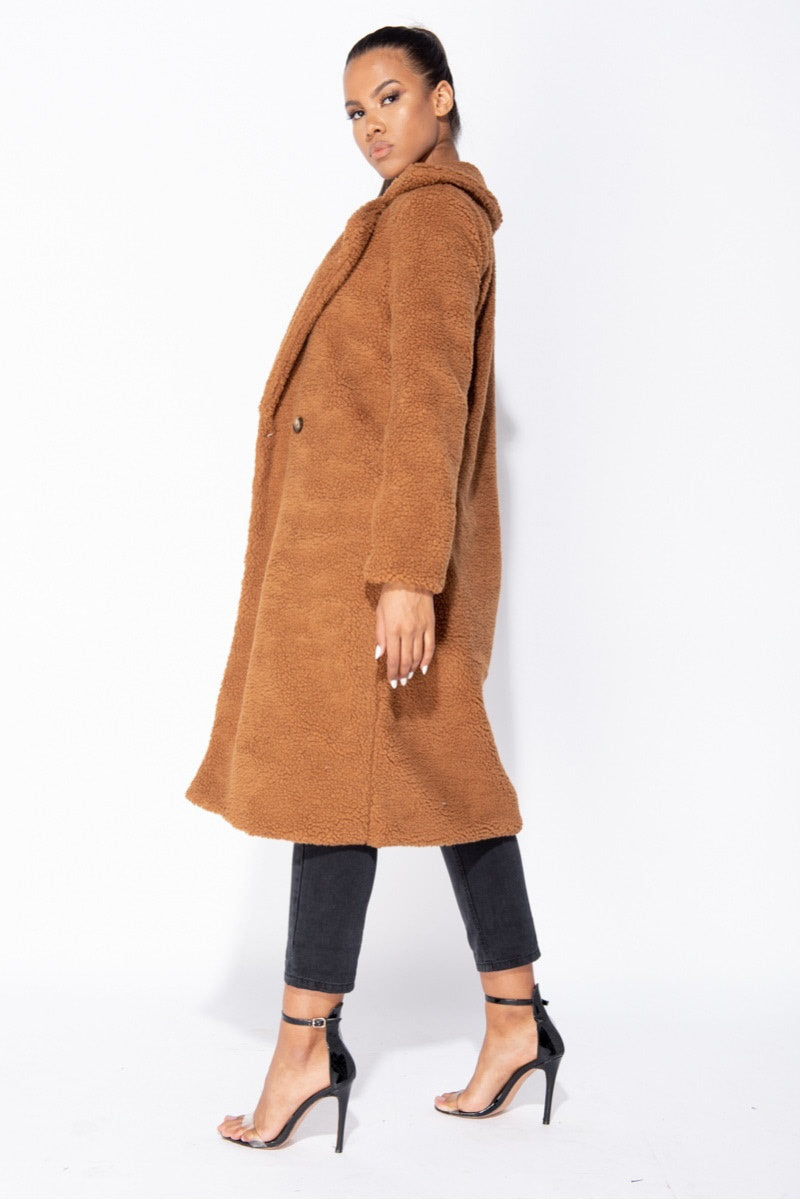 Rust Longline Borg Teddy Coat
