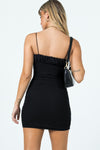 Black Ruched Spaghetti Strap Mini Dress