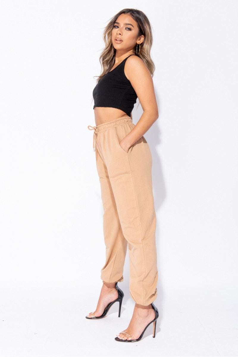 Camel Drawstring Detail Oversized Joggers