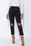 Washed Black Distressed Turn Up Boyfriend Jeans