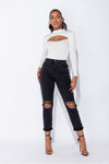 Washed Black Distressed Turn Up Boyfriend Jeans