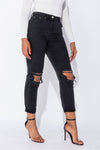 Washed Black Distressed Turn Up Boyfriend Jeans