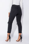 Washed Black Distressed Turn Up Boyfriend Jeans