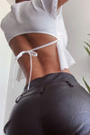 White Plunge Neck Frill Hem Crop Top