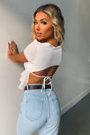 White Plunge Neck Frill Hem Crop Top
