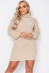 Beige Knitted Roll Neck Jumper Dress